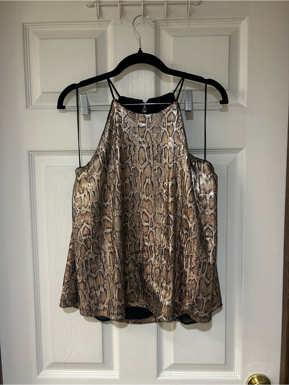 Zara 90s Sequin Halter Tank Top Gold Snake Print Y2k Glam Baddie Clean Girl